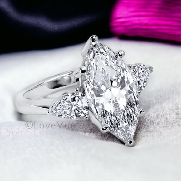 Certified 4ct. t.w. Diamond Moissanite Marquise Pear Cut Wedding Ring VVS1 - Picture 4 of 16